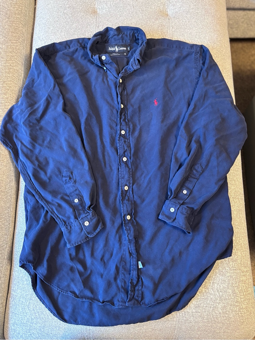 Ralph Lauren Navy Blue Long-Sleeve Button-Down Shirt
